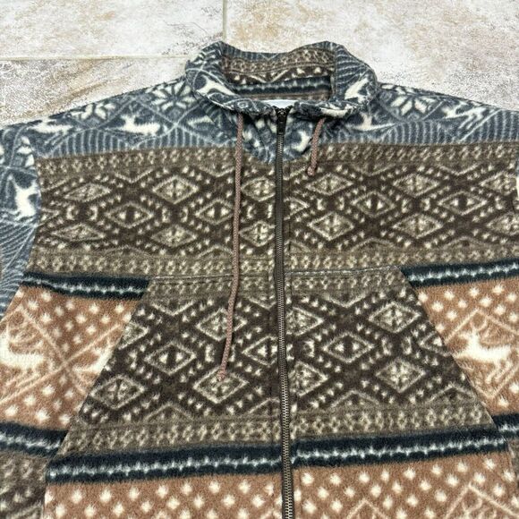 Vintage NY 10018 Jacket Womens Medium 90s Southwest Western Fair Isle Fleece - Picture 2 of 12